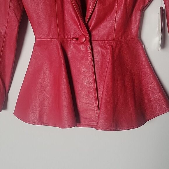 NWT Vintage XS Womens 80s Red Leather Peplum CHIA Fitted Sexy Cinch Jacket Coat - Picture 4 of 16